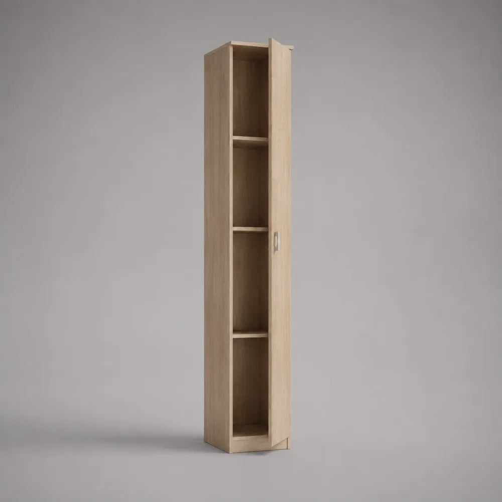 Armadio colonna in legno a 1 anta con 3 ripiani, rovere chiaro e argento, 30 x 32 x 180 cm
