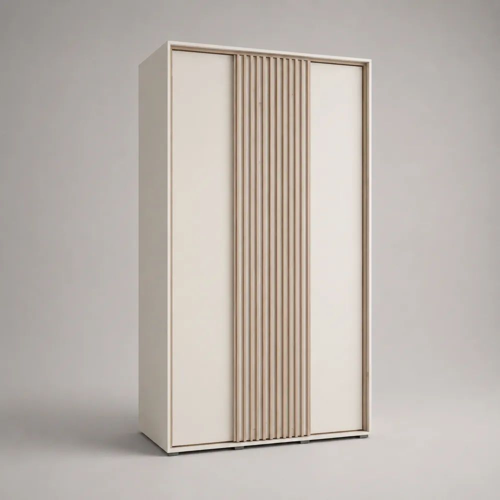 Armadio guardaroba rettangolare a 3 ante scorrevoli in MDF e truciolare beige/greige, 120 × 60 × 200 cm