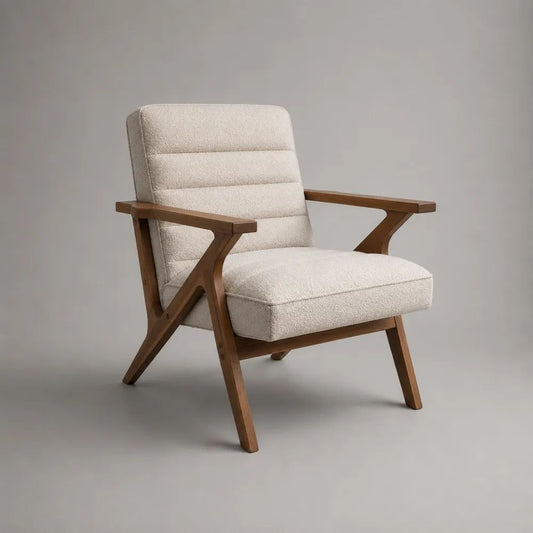 Poltrona relax imbottita in tessuto e legno massello, crema e marrone, 72 × 78 × 84 cm