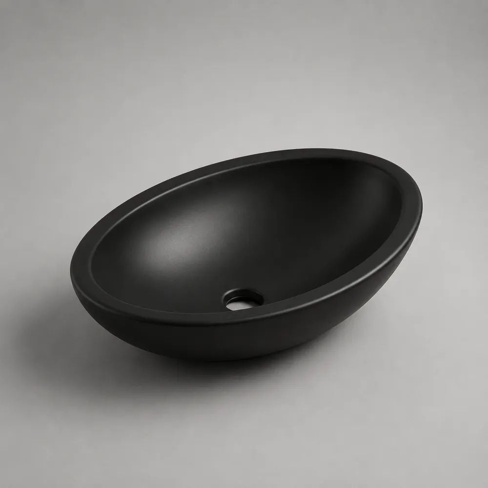 Lavabo da appoggio ovale in ceramica nero opaco 60 × 40 × 15 cm