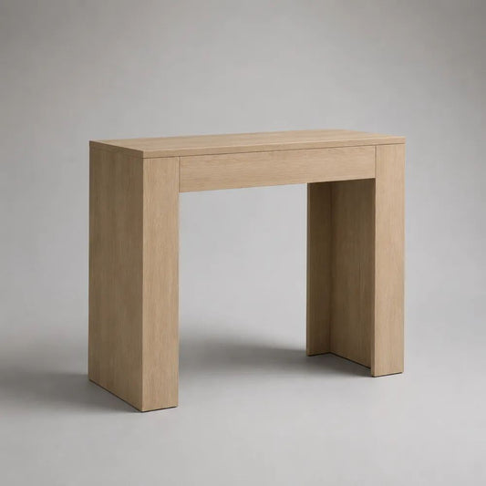 Consolle rettangolare in legno con cassetto, rovere naturale, 100 x 35 x 80 cm