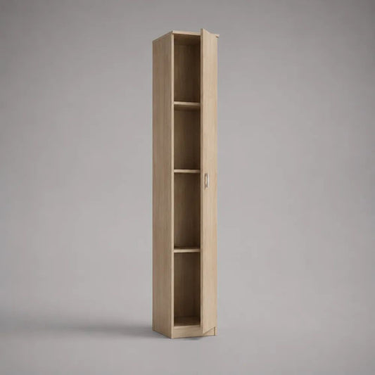 Armadio colonna in legno a 1 anta con 3 ripiani, rovere chiaro e argento, 30 x 32 x 180 cm